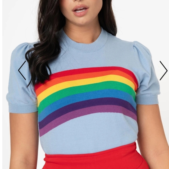 Unique Vintage Sweaters - NWT 🌈 Puffed sleeve rainbow sweater